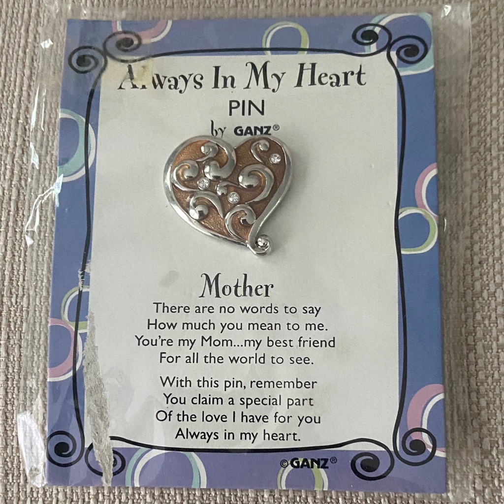 Ganz Heart Pin With Silver Swirls New